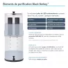 Infographie éléments de purification Black Berkey® : contaminants réduits, tests de laboratoire, durée de vie