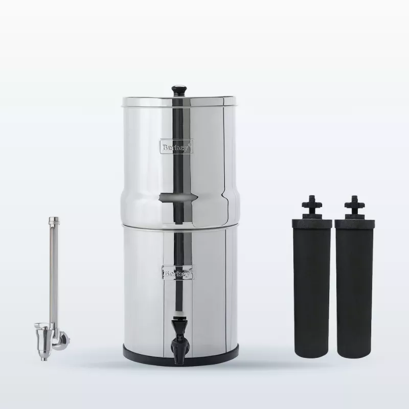 Pack Big Berkey® 8,5 L, purificateur d'eau : le système, son robinet niveau d'eau inox et deux filtres