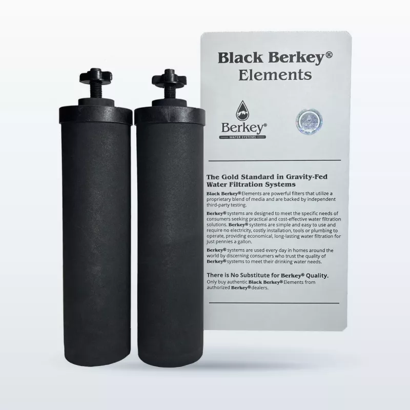 Une paire de filtres à eau Black Berkey® et leur notice