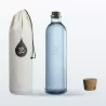 Bouteille OmWater Gratitude 1,2 L en verre recyclé, avec son étui en coton et son bouchon en liège