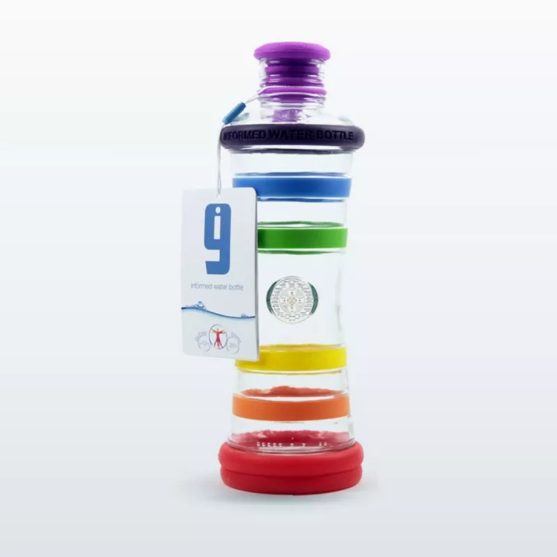 Bouteille i9 Chakra multicolore, 650 ml, en verre protégé par des bandes de silicone