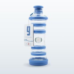 Bouteille i9 Relaxation bleue, 650 ml, en verre protégé par des bandes de silicone
