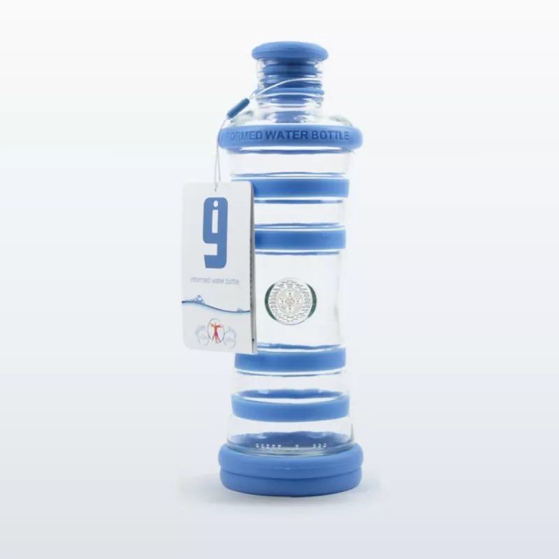 Bouteille i9 Relaxation bleue, 650 ml, en verre protégé par des bandes de silicone