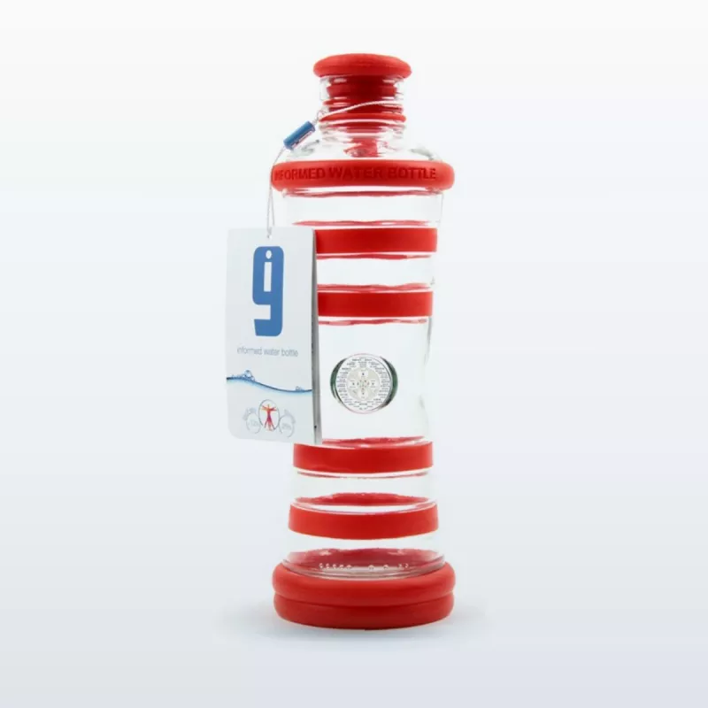 Bouteille i9 Passion rouge, 650 ml, en verre protégé par des bandes de silicone