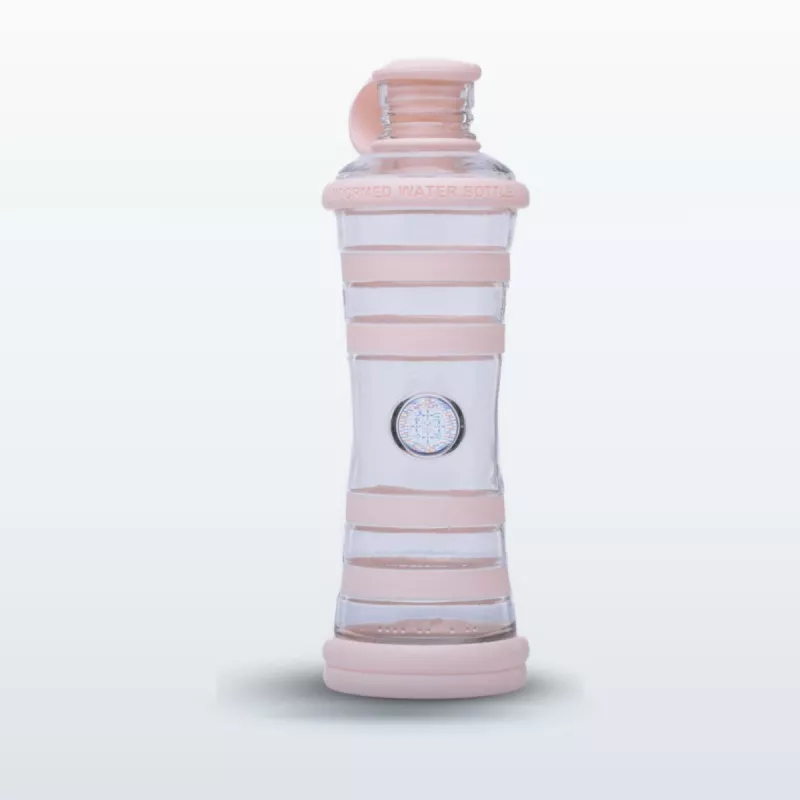 Bouteille i9 Compassion rose, 650 ml, en verre protégé par des bandes de silicone