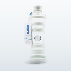 Bouteille i9 Pureté blanche, 650 ml, en verre protégé par des bandes de silicone