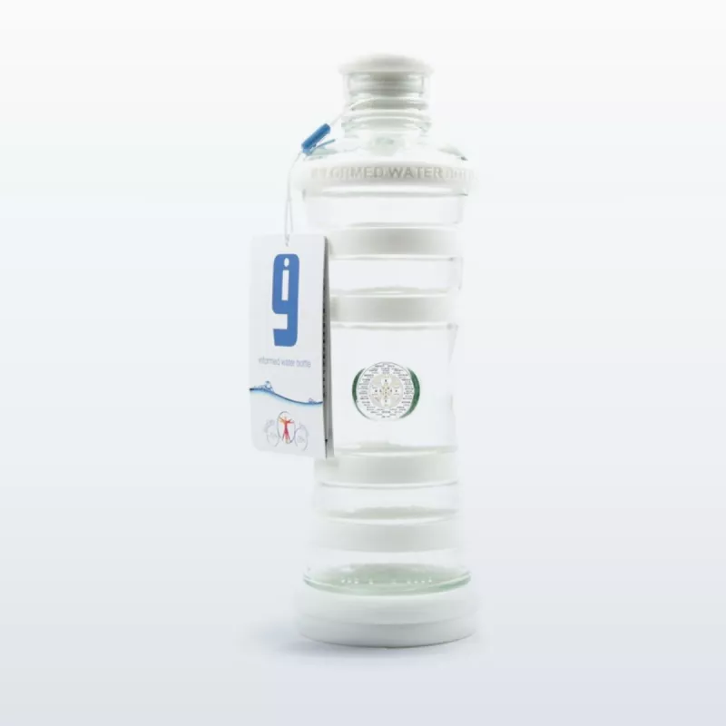 Bouteille i9 Pureté blanche, 650 ml, en verre protégé par des bandes de silicone