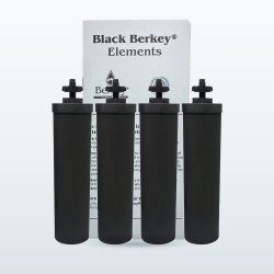 Filtres à eau Black Berkey®, pack de 2 paires : quatre filtres purificateurs devant leur boîte