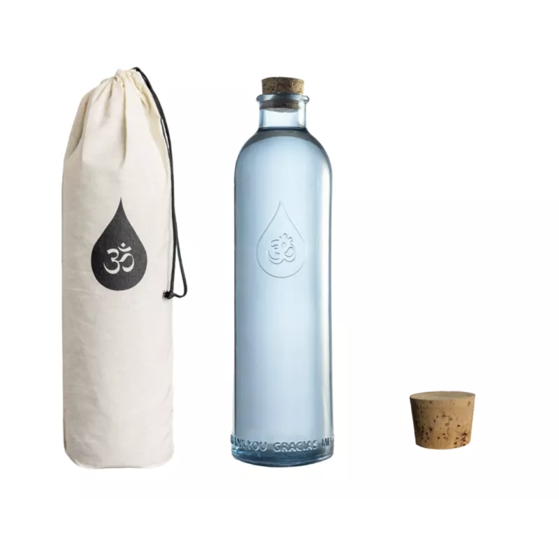 Bouteille OmWater Gratitude 1,2 L avec son étui en coton et son bouchon en liège