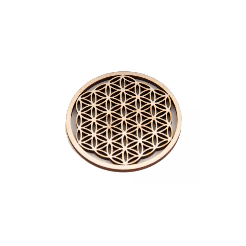 Fleur de Vie en bois de bouleau 6 cm, gravée, vue de dessus