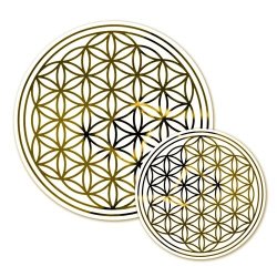Fleur de Vie en sticker amovible 28 cm, double face or et argent