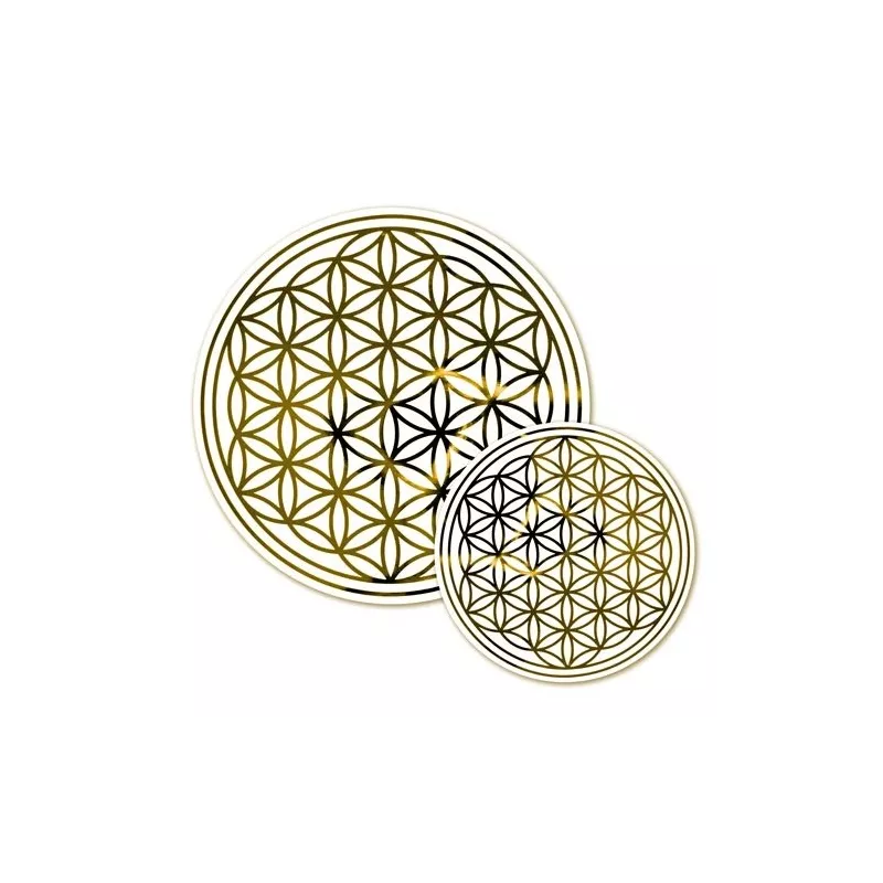 Fleur de Vie en sticker amovible 28 cm, double face or et argent